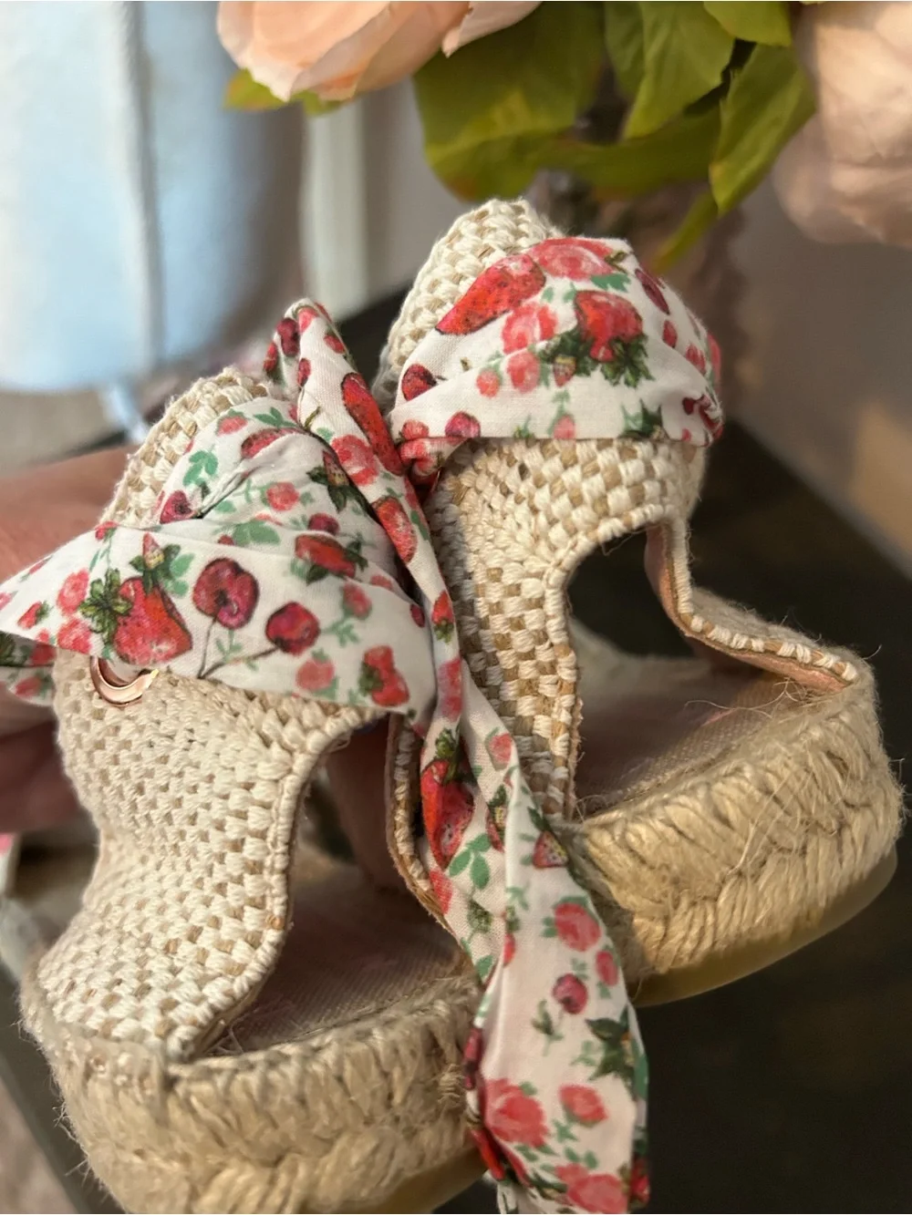LOVESHACKFANCY X Manebi $195 Nordic Floral Tie-Ankle Espadrille(size 9)